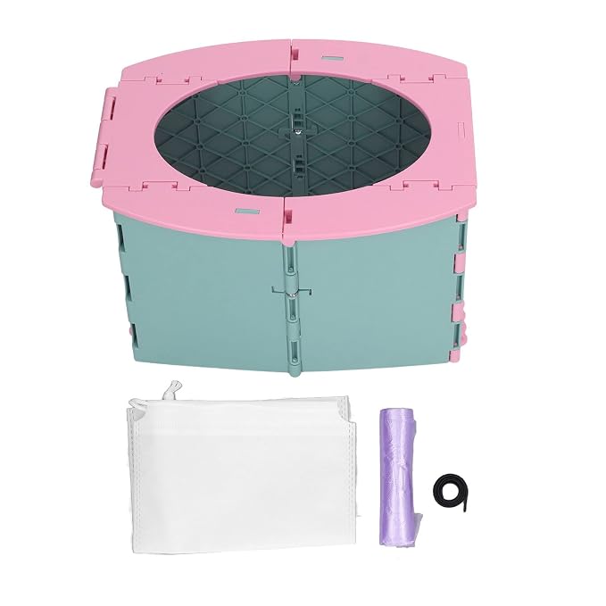 Portable Toddler Toilet, Lightweight Foldable Baby Potty with Cleaning Bag, Easy to Carry and Store, Good for Training Camping Travel (Green Pink)