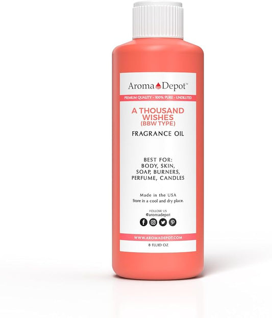 A Thousand Wishes 8 oz Fragrance Oil I Perfume I Skin Oil I Scented Oil. DIY Projects Such as Candles, Bath Bombs, Body Butters, Creams & Lotions. Few Drops in The Diffuser, Burners, or Warmers.