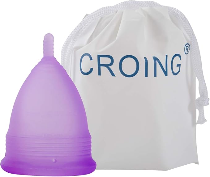 Croing Reusable Menstrual Cup Set of 4, Period Cup, 2 pcs Small and 2 pcs Large (Purple and White)