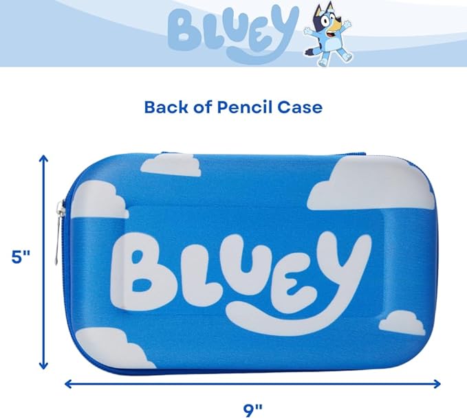 Innovative Designs Bluey Pencil Case Set with Stickers and Gel Pens for Kids, Molded with Zip Closure