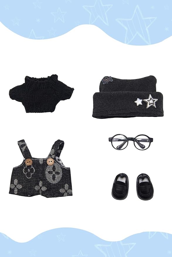 17cm Dolls Clothes 5 Pcs Set Plush Doll Outfits Sweater Pants Hat Glasses Shoes Clothing Accessories Set No Doll