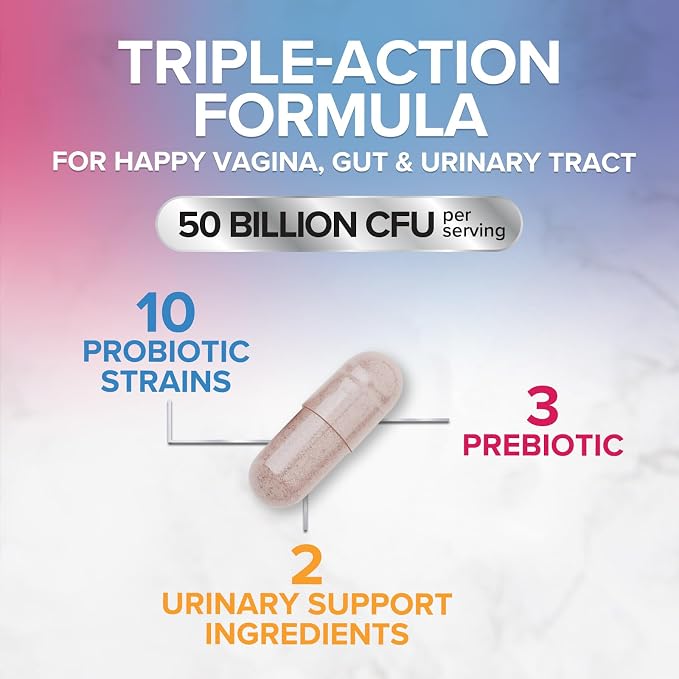 Vaginal Probiotics for Women pH Balance with Prebiotics - 50 Billion CFU - 10 Unique Feminine Strains, Cranberry & D-Mannose for Women's Probiotic Vag Health, Supplement Bottled in USA - 60 Capsules