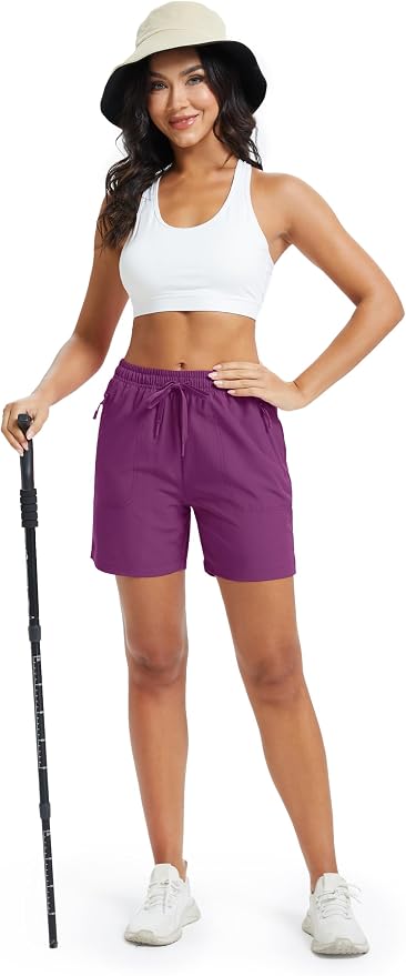 MAGCOMSEN Women's 5" Hiking Shorts UPF 50+ Quick Dry Lightweight Athletic Running Golf Summer Casual Shorts with Pockets