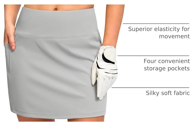 Women's Golf Skirts Skort 4 Side Pockets High Waisted Stretchy Tennis Skirt | Silky Soft, Lightweight, Breathable, Built-in Mesh Shorts, High Waisted, Elastic waistband, Moisture-Wicking, Athletic