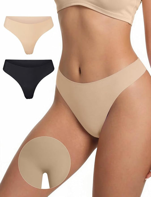Seamless Thongs for Women No Show G-String Thong Breathable Cotton Panty Liners Underwear for Yoga Workout Gym