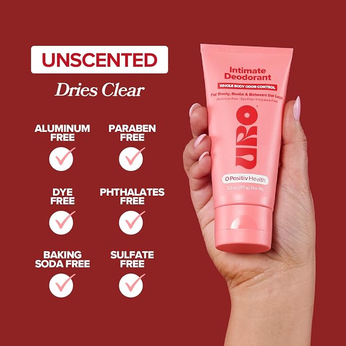 URO Intimate Whole Body Deodorant Cream – Dermatologist Tested, Hypoallergenic, Non-irritating, Aluminum Free, Unscented, Dries Clear – Odor & Moisture Control, Anti-Chafing – 3 Oz Tube (Pack of 2)