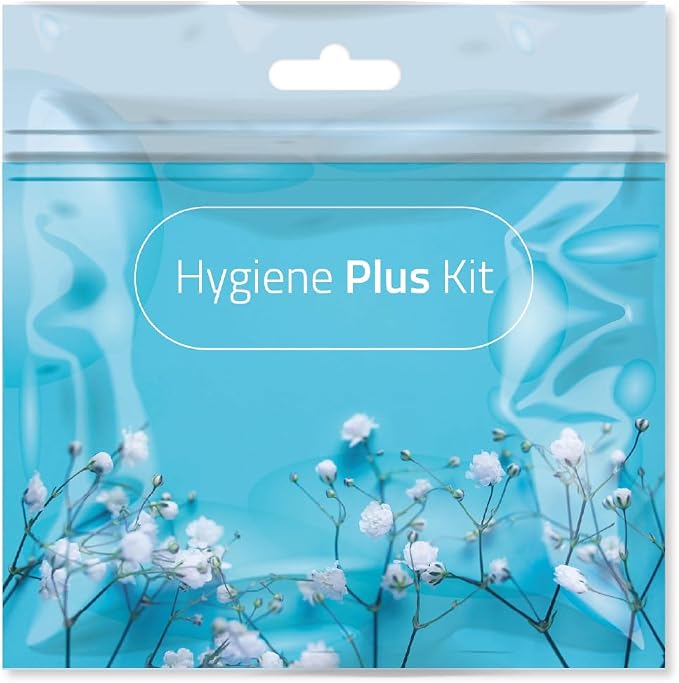 Hygiene Plus Period Kit with Disposable Underwear (Medium) – Menstrual Kit with Tampon, Pad & Pantyliner – Feminine Hygiene Kit for Girls, Teens & Women (Blue Flowers)