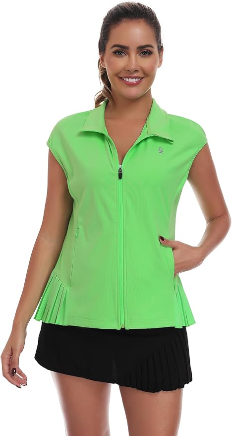 Little Donkey Andy Women's Golf Vest Outerwear | Pleated Hem Sleeveless Athletic Jacket for Running Yoga Tennis
