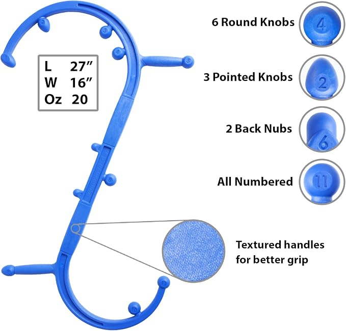 Body Back Buddy Elite FSA Eligible Trigger Point Massage Tool, Neck and Back Massager Handheld, Manual Self Massager, Massage Cane, Muscle Knot Remover with Instructions, 2-Pack Bundle (Blue)