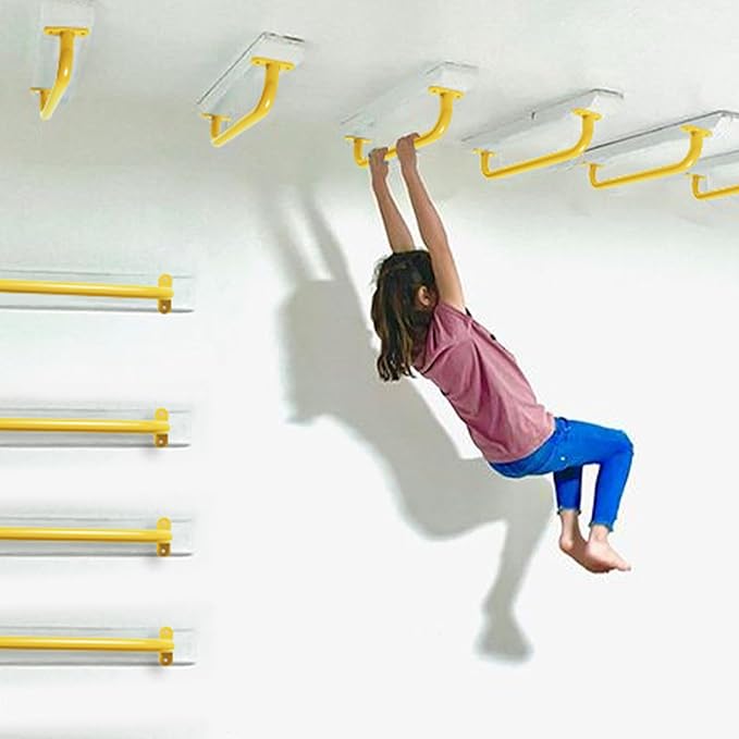 17 Inch 6 Pieces Yellow Metal Safety Handles for Outdoor Playground Accessories - Playset Handles Swing Sets Attachment Grab Bars, Indoor Kids Monkey Bar for Playhouse, Treehouse, Jungle Gym