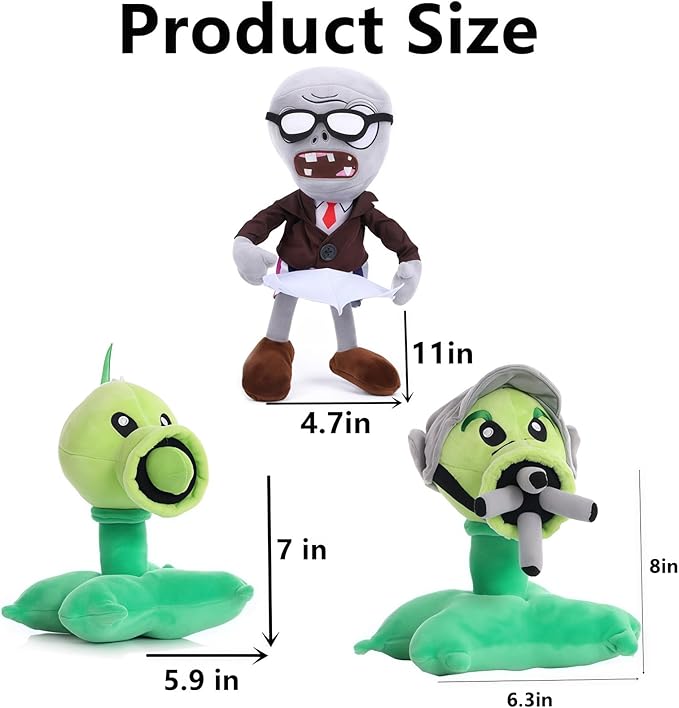 JHESAO 6 PCS Plants and Zombies Plush Sets Toy Peashooter, 1 2 Stuffed Soft Green Gatling Peashooter Doll Conehead Zombies, Nespaper Zombie PVZ Plush Figure Duck Zombie Doll New