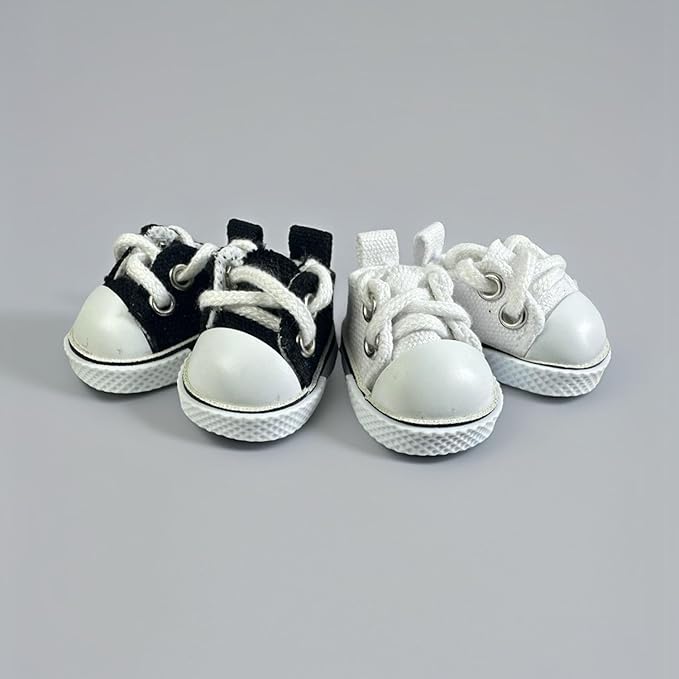 2 Pairs 17cm Doll Shoes, Lace-Up Canvas Sneakers Mini Shoes for 17cm Dolls, Fingerboard Shoes, Mini Finger Shoes, Clothing Accessory for 6.7in Dolls (Black & White)