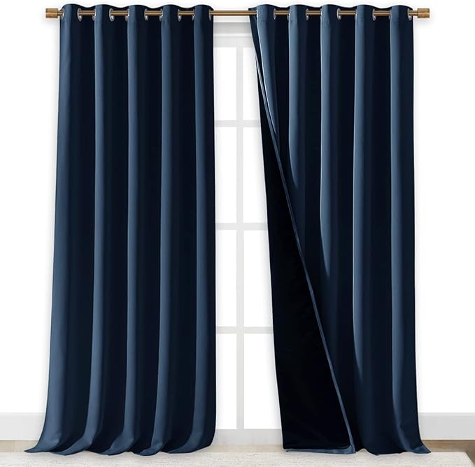 NICETOWN 100% Blackout Blinds, Laundry Room Decor Window Treatment Curtains, Thermal Insulated Energy Smart Drapes and Draperies for Villa, Hall and Studio, Navy Blue, Set of 2, 70 inches x 95 inches