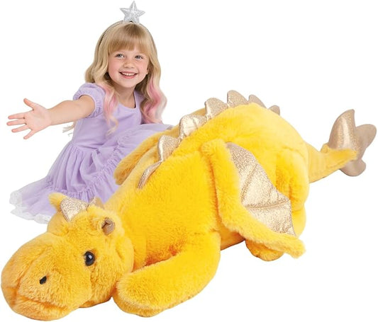 ARELUX Giant 52in 3Lb Big Yellow Dragon Large Stuffed Animals Cute Plush Toy Fuzzy Jumbo Dinosaur Pillow Plushies with Wings Cuddly Soft Green Pterosaur Plushie for Friends Family Member