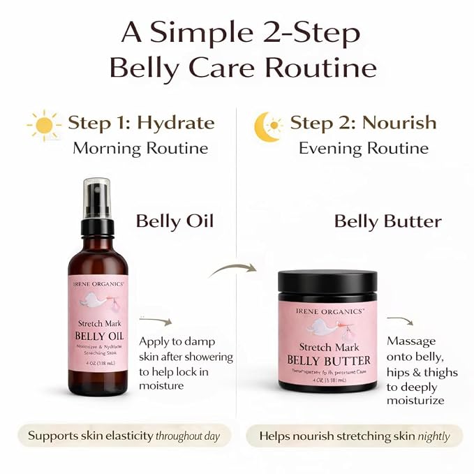 Belly Bundle by Irene Organics - Organic Belly Butter and Oil for Pregnancy Stretch Mark Prevention and Treatment - Award Winning Skincare For Pregnancy and Postpartum - Mother's Day Gift Set (Small)