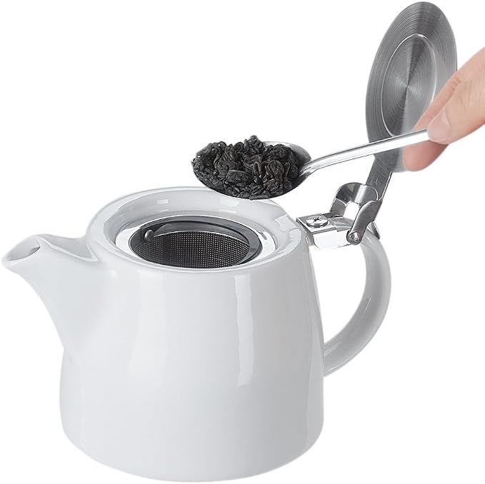 Belinlen 18 oz Tea pot with infuser and SLS lid (White)