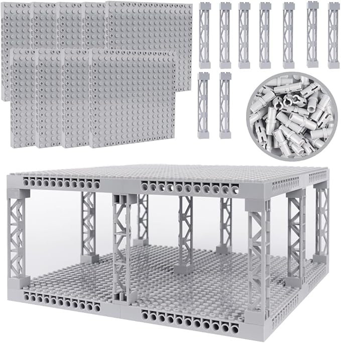 Brick 16x16 Plate 1/3 with Holes,Pins Suppor Pillar Classic Building Block Bulk Parts and Pieces Sets,Pixel Art Painting Base Compatible with 65803(Light Gray)