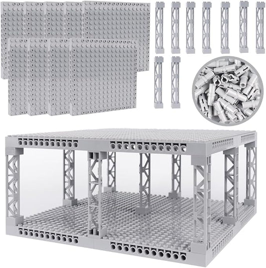 Brick 16x16 Plate 1/3 with Holes,Pins Suppor Pillar Classic Building Block Bulk Parts and Pieces Sets,Pixel Art Painting Base Compatible with 65803(Light Gray)