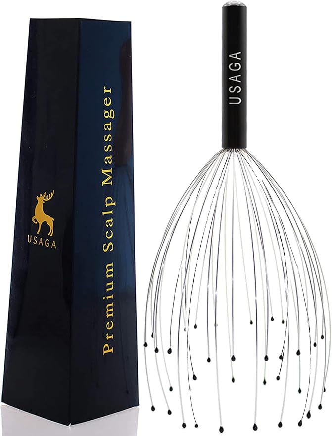 USAGA 36 Fingers Head Massager Scalp Massager Head Scratcher, Stocking Stuffers Gift for Scalp Body Relaxing (Black)