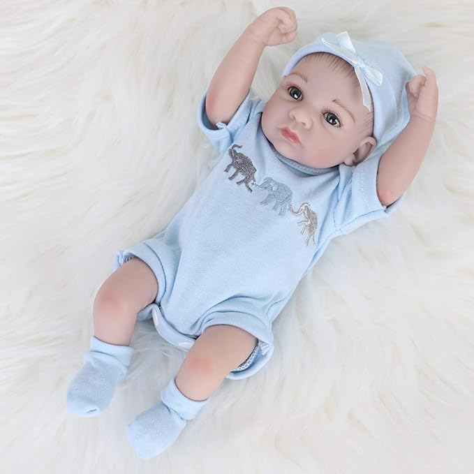 ENADOLL Reborn Baby Boy Doll Realistic Silicone Vinyl 10 inch Soft Body Lifelike Doll Gift Set for Ages 3+ (Open Eyes Blue boy)