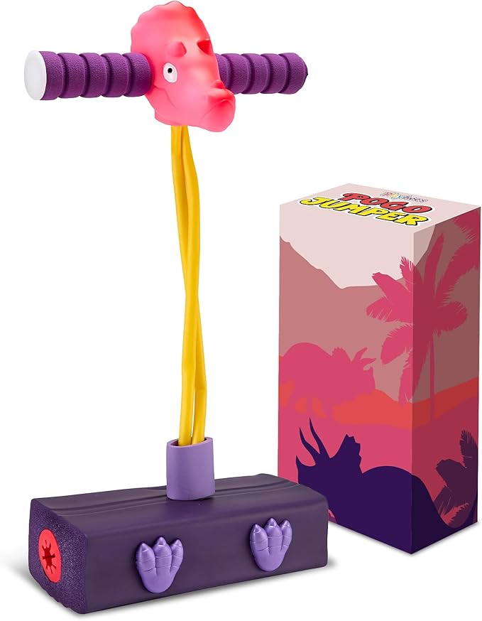 Playbees Triceratops Foam Pogo Stick Jumper for Kids 3, 4, 5, 6, 7 Years Old - Inside & Outside Fun - Dinosaur Themed Bungee Ideal for Kids Fun, Gifts, Christmas, Birthday for Boys & Girls