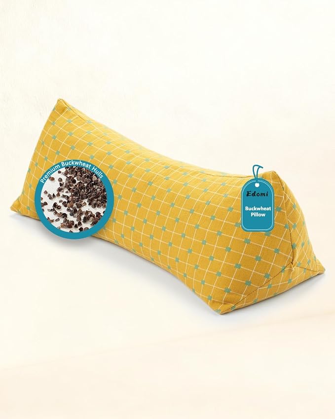 Cervical Buckwheat Roll Pillow for Sleeping,15.7"x5.9" Buckwheat Hulls Pillows Filling, Triangle Pillow for Neck Support Yoga Bolster, Adjustable Fill for Neck Pain Relief,Yellow