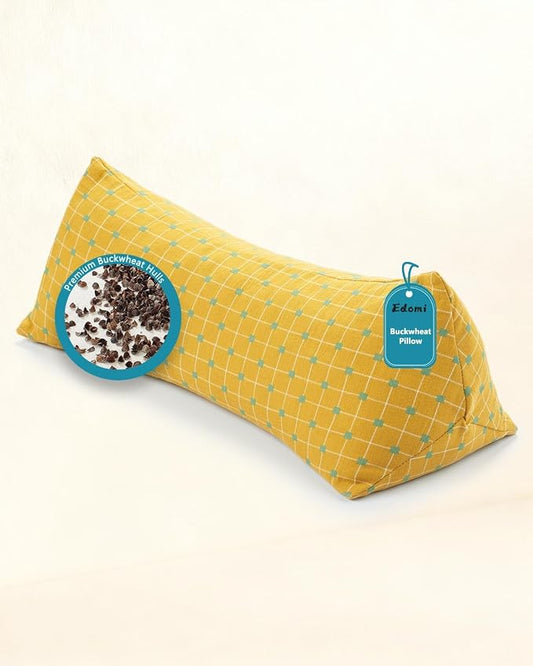 Cervical Buckwheat Roll Pillow for Sleeping,15.7"x5.9" Buckwheat Hulls Pillows Filling, Triangle Pillow for Neck Support Yoga Bolster, Adjustable Fill for Neck Pain Relief,Yellow