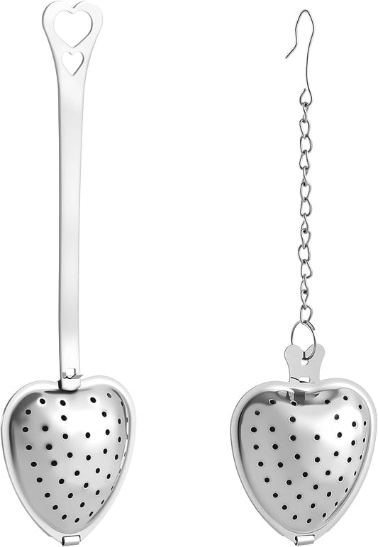 2PCS Tea Infuser Spoon, Fine Mesh Stainless Steel Strainer, Heart Shaped Tea Steeper for Loose Tea, Tea Bag, Herbal Tea