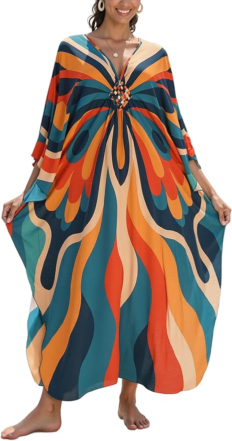 Mumu Dresses for Women Plus Size, Bohemian Kaftan Beach Cover Up Long Maxi Nightgown Soft Loungewear