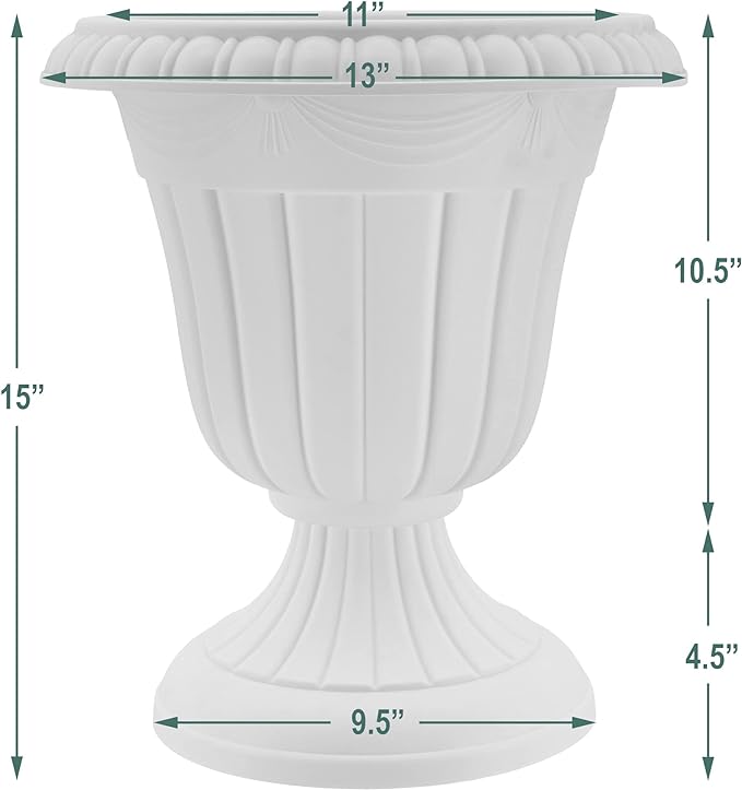 Arcadia Garden Products PL10SL Classic Traditional Plastic Urn Planter Indoor/Outdoor, 15" x 13", Brushed Silver