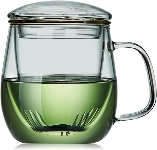 Glass Tea Cup with Infuser and Lid, 17.6oz/520ml Large Borosilicate Teacup, Clear Mug for Loose Leaf Tea, Blooming Tea, Tea Bags - Perfect Christmas or Birthday Gift for Men.