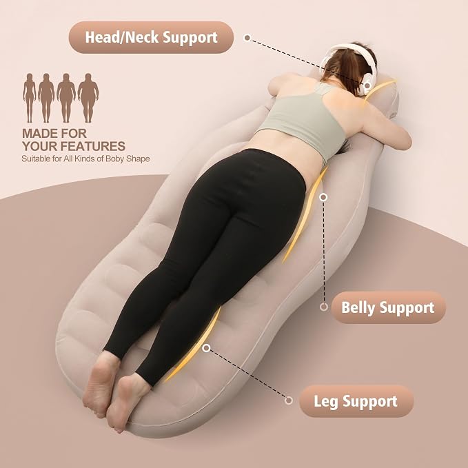 Inflatable Pregnancy Pillow with Hole - Pregnancy Blow Up Mattress, Maternity Pillow Inflatable for Prone Sleeping Includes Electric Pump, Relieves Back/Hip Pain, Gray