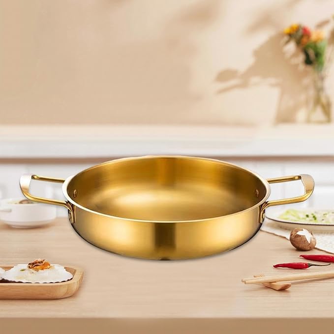 Korean Ramen Cooking Pot with Handles for Instant Noodle Soup and Camping, 24 cm Gold