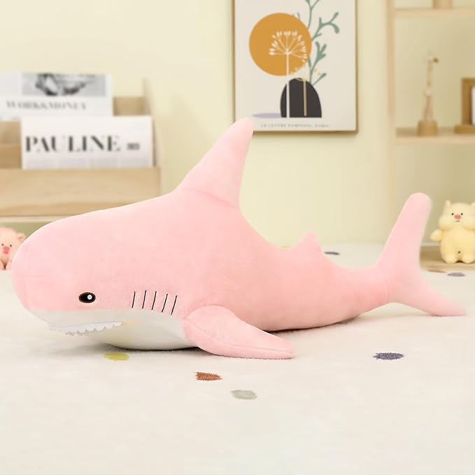 MorisMos Giant Shark Pillow, Shark Plush Toy, Big Stuffed Animal, Pink, 32in