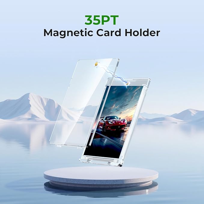 Skyhill 52ct Magnetic Card Holders, 35pt Slim One Touch Card Holder with Extra 52 Penny Card Sleeves, U-V Protection& Waterproof Hard Plastic Card Protectors for Trading Cards, Sports, Game Cards
