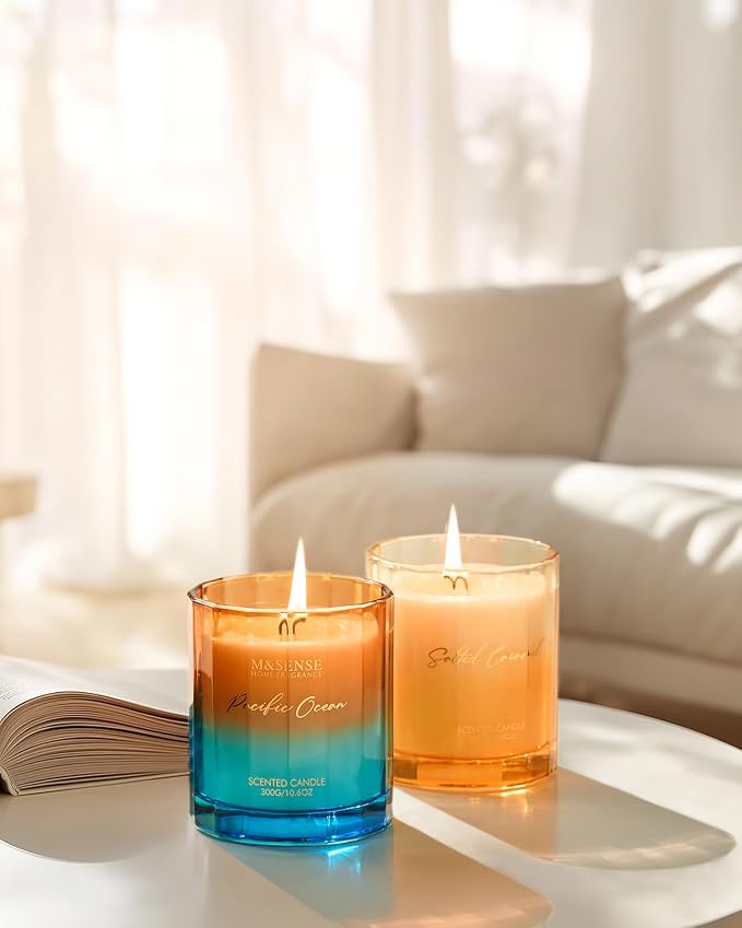 M&SENSE Summer Ocean Scented Candles for Home, 10.6oz All Natural Soy Wax | 60-Hour Long Lasting, Clean Non Toxic , Marine Breeze Smelling Aromatherapy Candle for Housewarming Gifts