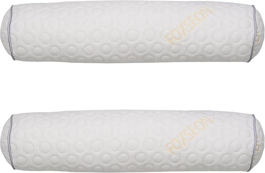 Cylindrical Pillow、 Fillable Porous Fiber Contour Neck Pillow、 (Pack of 2, White Jacquard) 18 x 4 inches、Bolster Pillow for Bed、Legs, Back and Yoga (18x4)