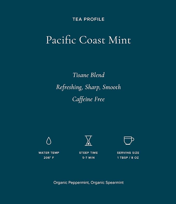 Art of Tea Pacific Coast Mint Tea, Refreshing 1oz Loose Leaf Tea Tin, Organic Loose Leaf Peppermint & Spearmint Herbal Tea, Caffeine Free Mint Tea for Digestion & Relaxation