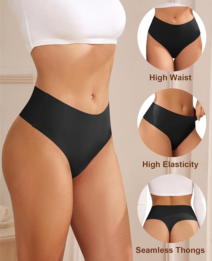oshkang Thongs for Womens High Waisted Seamless for Women Underwear Sexy Breathable Panties 6 Pack