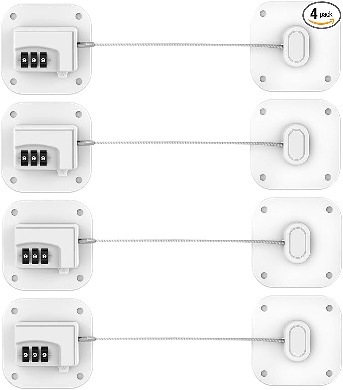 Fridge Refrigerator Lock with Combination, Heavy Duty Lock for Cabinet, Drawers, Closet, Safety Easy Install No Keys Needed (White-4Pack)