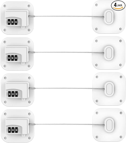 Fridge Refrigerator Lock with Combination, Heavy Duty Lock for Cabinet, Drawers, Closet, Safety Easy Install No Keys Needed (White-4Pack)