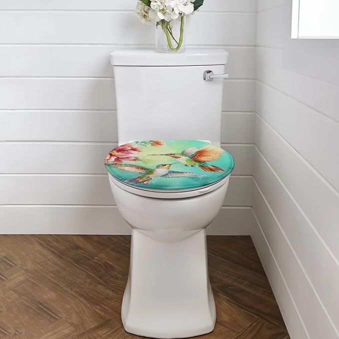 Hummingbird Flower Toilet Tank Dust Cover for Bathroom Green Hummingbird Flower Toilet Seat Cushion Cover with Elastic Band Oval Toilet Seat Cover Soft Bathroom Replacement Machine