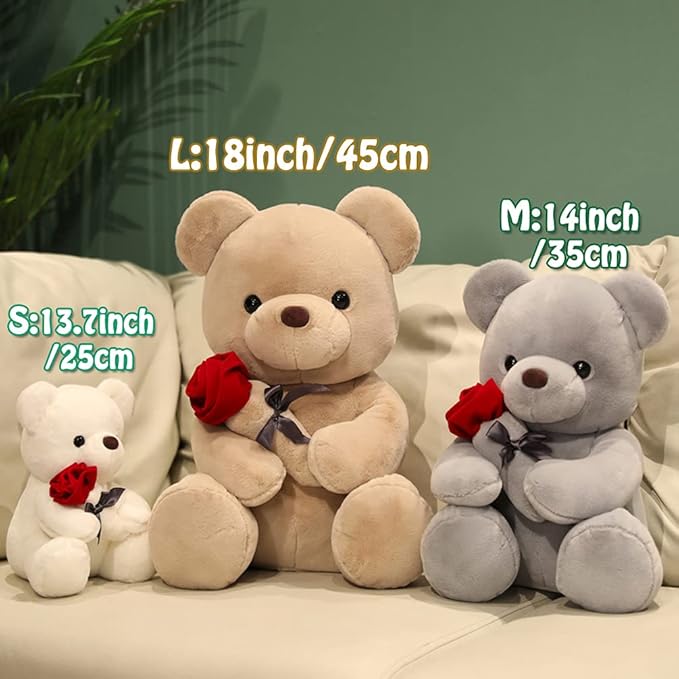 Teddy Bear Plush Stuffed Animal Teddy Bear with Rose,Cute Sweet Bear Great Gift for Your Loved One,Girlfriend Kids Birthday, Valentine, Christmas(18 inches, White)