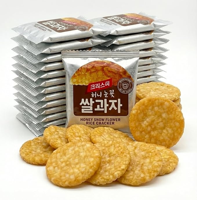 Korean Crunchy Baked Seaweed Rice Crackers (Honey Rice Cracker 8.5oz) | Crunchy baked korean crackers & pop rice; alternative to japanese rice crackers; traditional crispy nurungji snack packs