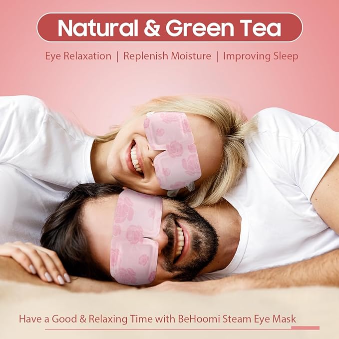 BeHoomi 20Packs Steam Eye Mask, Heated Eye Mask Warm Compress for Eyes, Disposable Self Heating Steam Mask for Sleep, Spa, Travel Essentials, Relaxation Gifts for Women, Mothers Day Gifts (Rose)