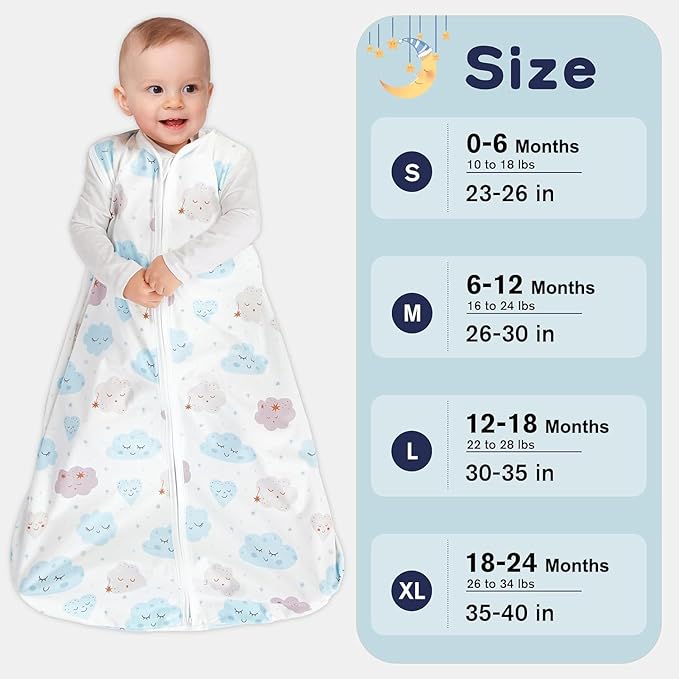 BSTOPPT 3 Pack Baby Sleep Sack 0-6 Months 100% Rayon Cotton Baby Sleeping Bag 2-Way Zipper Toddler Wearable Blankets Comfy Stretchy Lightweight TOG 0.3 （Purple&Clouds&Starry Sky）