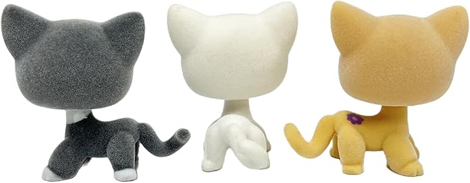 3pcs/Set Custom Flocked Pet Shop Toys Short Hair Cat Kitten Collie Great Dane Cocker Spaniel Dachshund Puppy Dog OOAK Compatible with LPS (#1962 and #64 and #2249)