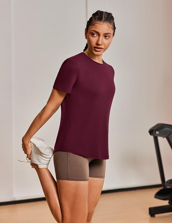 PINSPARK Soft Workout Tops for Women UPF 50+ Sun Protection Shirt Quick Dry Athletic Running Hiking Travel Basic Tee Shirts