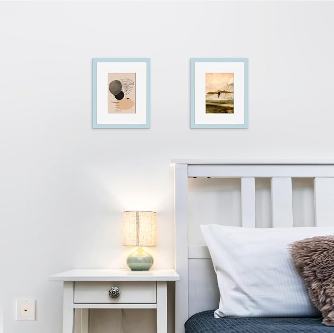 Picrit 8x10 Picture Frame Set of 12, Display 5x7 with Mat or 8x10 without Mat, Photo Frames for Wall Mounting or Table Top Display, Blue