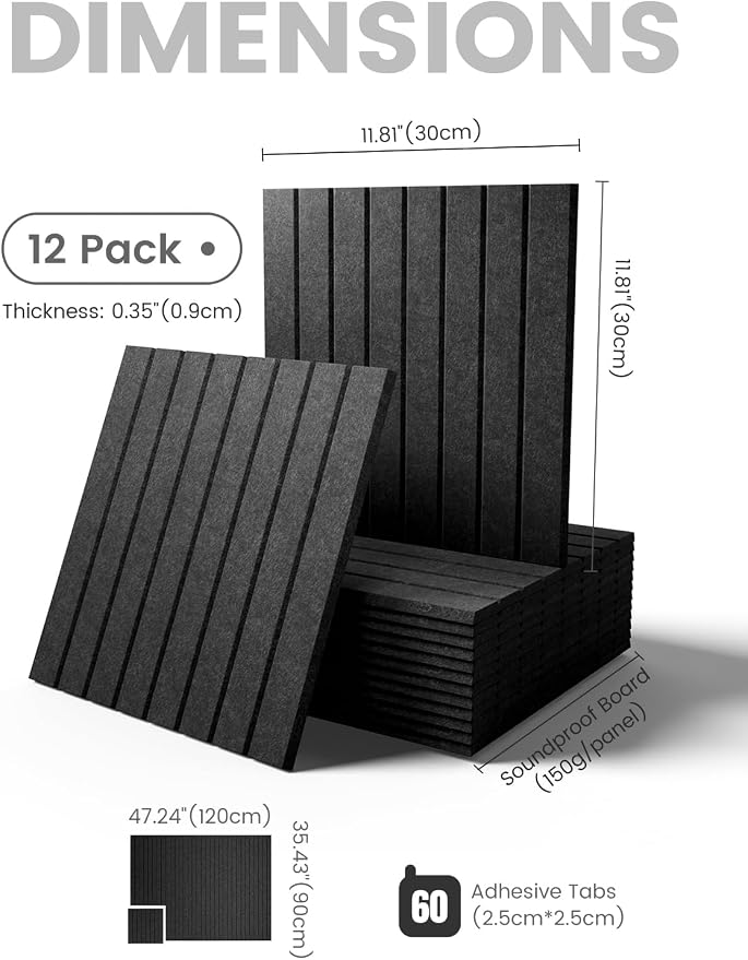 Fluxynara 48" x 36" Large Felt Bulletin Board, Charcoal Gray | 12 Pack Cork Board Alternative with 60 Safe Adhesive Tabs, Pin Boards for Wall Decor, Home, Office, Classroom,Dorm